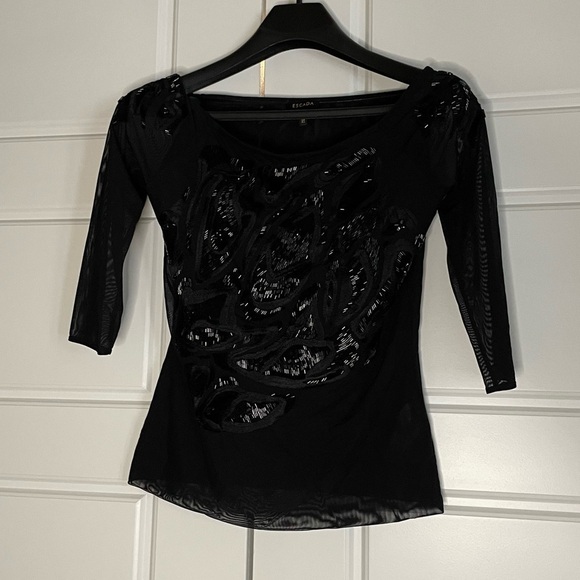 ESCADA Black Sheer Long Sleeve Blouse with embellishments - Picture 1 of 7